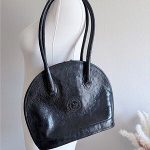 Classic Black Leather Dome Tote Bag Los Robles Polo Argentina Vintage